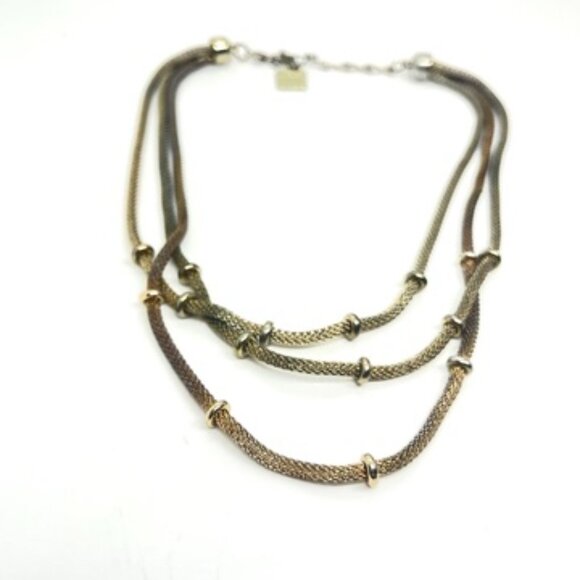 ANNE KLEIN VINTAGE MESH LAYERED NECKLACE GOLD SILVER TONE MULTI STRAND CHAIN - Picture 15 of 15